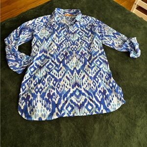 Oliphant XL Boho Tunic Long Sleeve Blouse Roll tab Sleeve Ikat print -